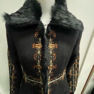 Vintage Embroidered Rabbit Fur Afghan Jacket Size US 4